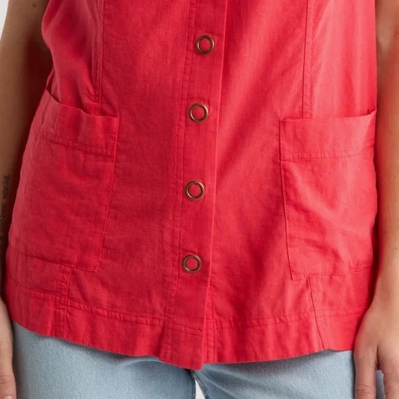 Free People NWT Scout Linen Blend Vneck Snap-Close Halter Vest Top large - Picture 7 of 14